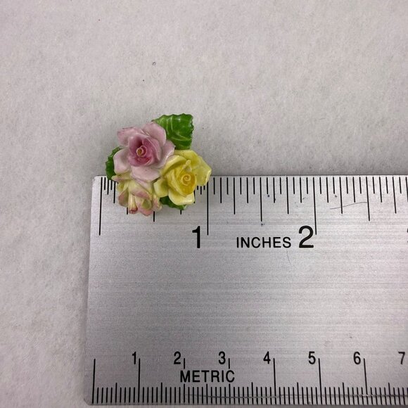 Coalport Hand-Painted Ceramic Clip Earrings & Brooch Multi-Color Floral Set - Picture 8 of 8